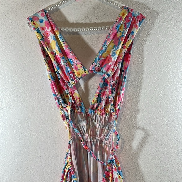 Floral V-Neck Colorful Sexy Open Back Mini Dress Size Large - Picture 8 of 16